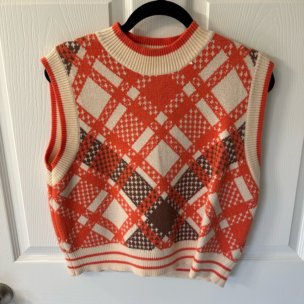 THML Orange and Cream Argyle Sweater Vest